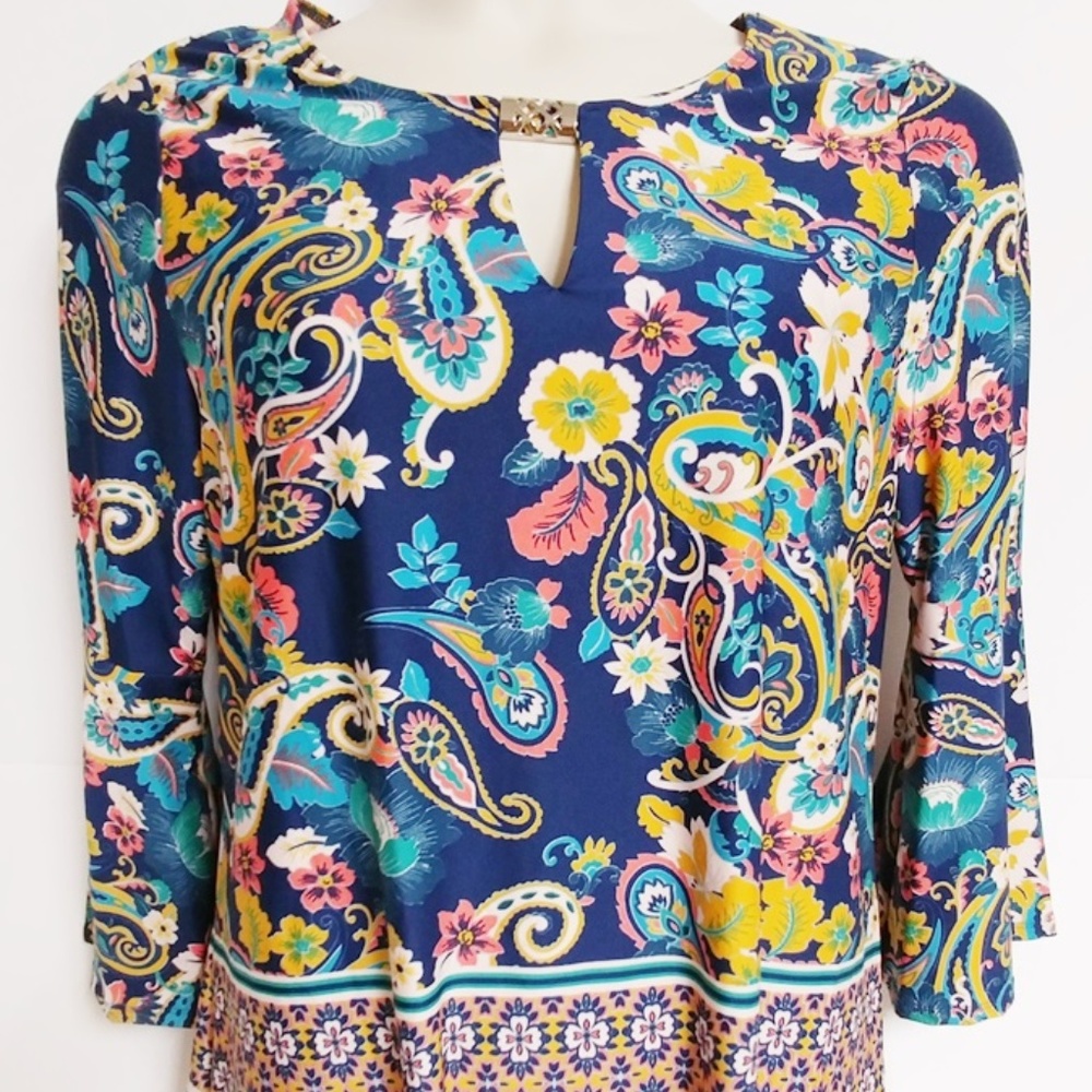 Valerie Stevens XL tunic blouse blue paisley new